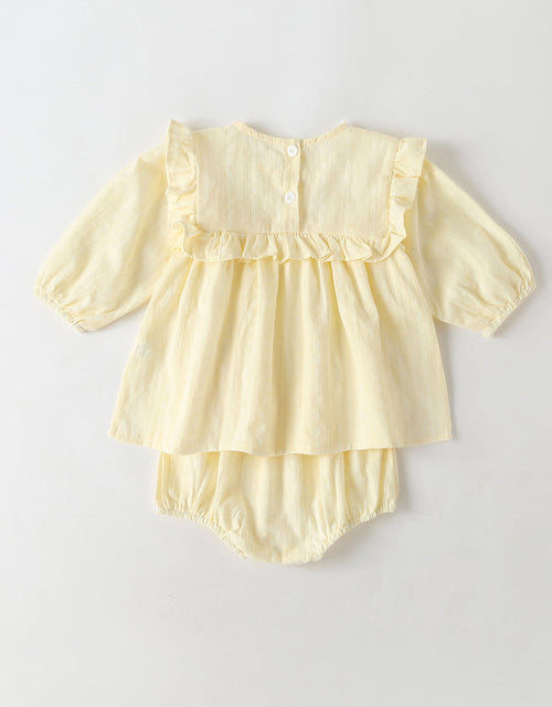 Load image into Gallery viewer, Baby Girl Solid Color Frill Trim Design Long-Sleeve Tops Combo Triangle Shorts Sets by MyKids-USA™
