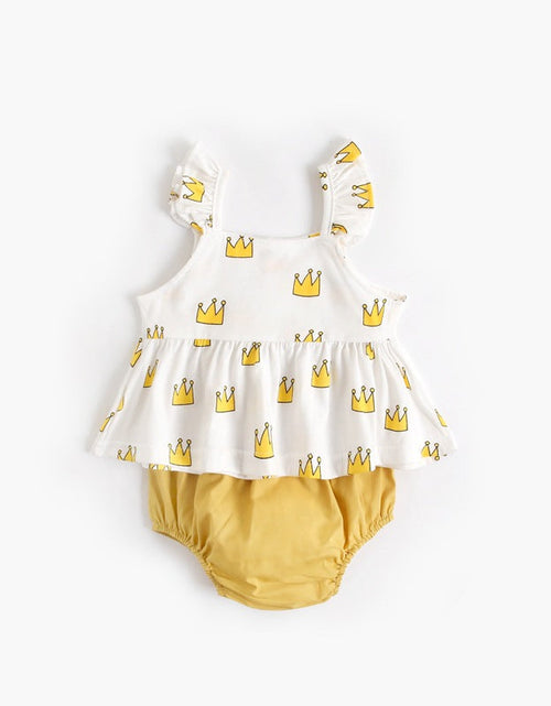 Load image into Gallery viewer, Baby Girl Printed Pattern Ruffle Design Sleeveless Tops Combo Shorts Sets by MyKids-USA™
