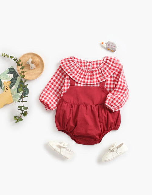 Load image into Gallery viewer, Baby Girl 1pcs Plaid Pattern False 2-Piece Design Ruffle Neck Onesies by MyKids-USA™
