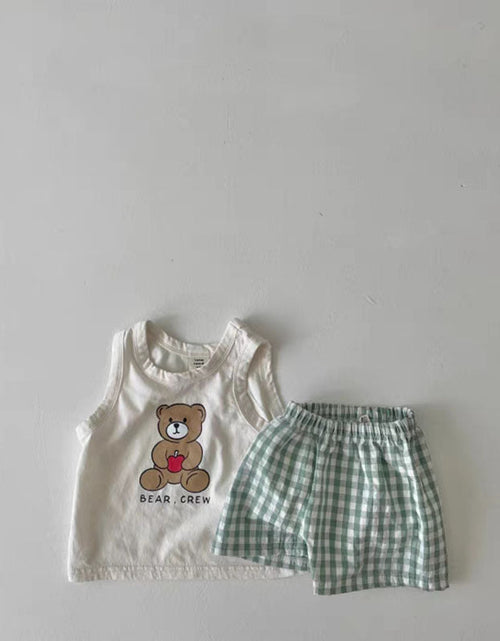 Load image into Gallery viewer, Baby Bear Print Pattern Tops With Plaid Shorts Sets by MyKids-USA™
