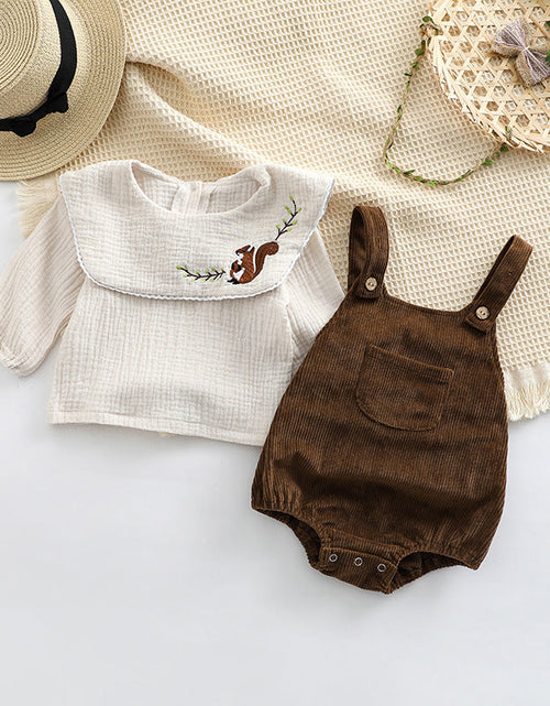 Load image into Gallery viewer, Baby Embroidered Pattern Lapel Cotton Shirt Combo Corduroy Strap Onesies Sets by MyKids-USA™
