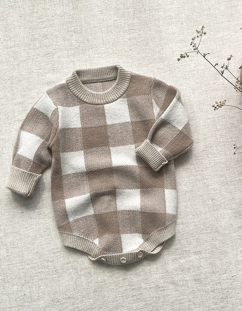Load image into Gallery viewer, Baby Plaid Graphic Long Sleeve Crewneck Knit Thickened Onesies by MyKids-USA™
