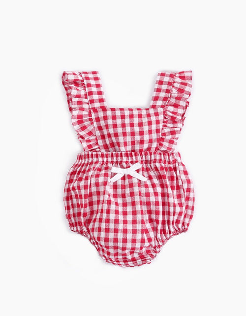 Load image into Gallery viewer, Baby Girl Doll Neck Solid Shirt &amp; Red Plaid Graphic Bow Patched Bodysuit 1 Pieces Sets by MyKids-USA™
