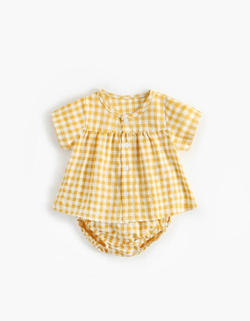 Load image into Gallery viewer, Baby Girl Plaid Pattern Single Breasted Design Shirt Combo Shorts Sets by MyKids-USA™
