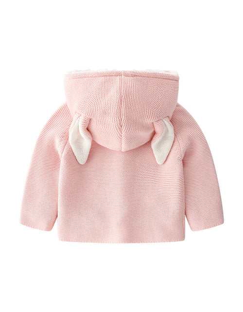 Load image into Gallery viewer, Baby Solid Color Bunny Ear Patched Hat Design Button Front Knitted Sweater Cardigan by MyKids-USA™
