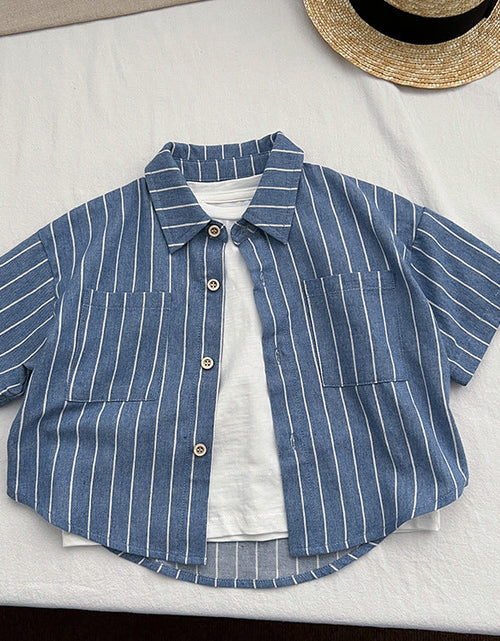 Load image into Gallery viewer, Baby Unisex Striped Pattern Single Breasted Summer Shirt by MyKids-USA™
