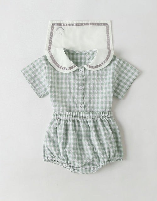 Load image into Gallery viewer, Baby Girl 1pcs Plaid Pattern Contrast Tape Lapel Design Combo Shorts Sets by MyKids-USA™
