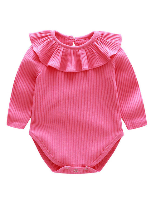 Load image into Gallery viewer, Baby Solid Color Ruffle &amp; Buttoned Design Long-Sleeved O-Neck Onesies by MyKids-USA™
