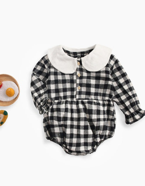 Load image into Gallery viewer, Baby Girl Plaid Pattern Doll Collar Design Long Sleeve Onesies With Buttons by MyKids-USA™
