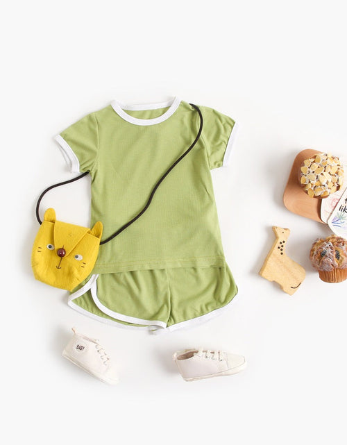 Load image into Gallery viewer, Baby Solid Color Neck Color Matching Design Sports Sets In Summer by MyKids-USA™
