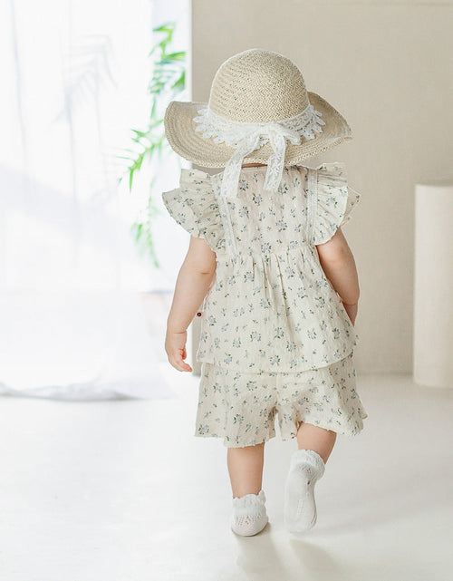 Load image into Gallery viewer, Baby Girl Flower Pattern Flying Sleeves Onesies &amp; Clothing Sets With Headband by MyKids-USA™
