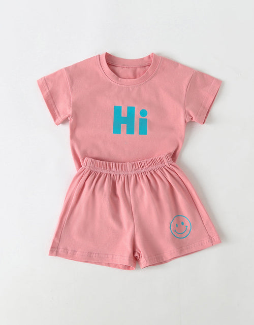 Load image into Gallery viewer, Baby Smiley &amp; Slogan Print Tops Combo Shorts Korean Style Sets by MyKids-USA™
