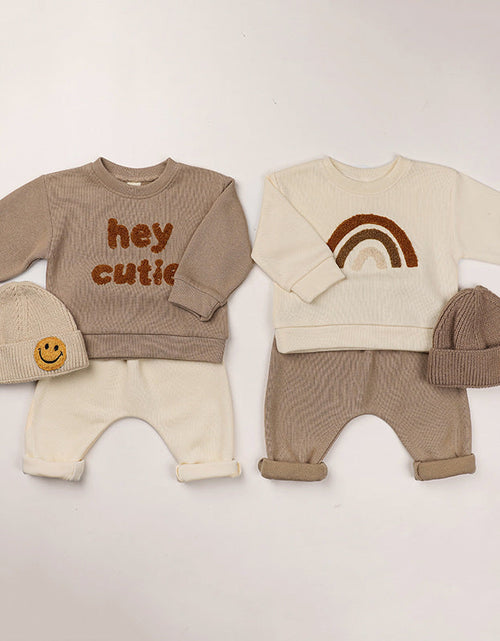 Load image into Gallery viewer, Baby Rainbow &amp; Letter Graphic Hoodies And Pants Sets by MyKids-USA™
