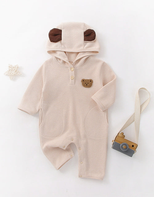 Load image into Gallery viewer, Baby Cartoon Bear Embroidered Pattern Waffle Fabric Long Sleeve Romper by MyKids-USA™
