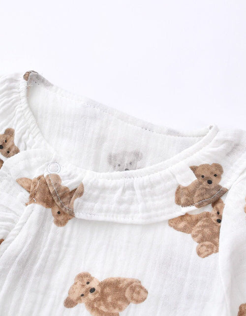 Load image into Gallery viewer, Baby Girls Bear Print Pattern Lace Design Round Collar Long-Sleeved Rompers With Hat by MyKids-USA™
