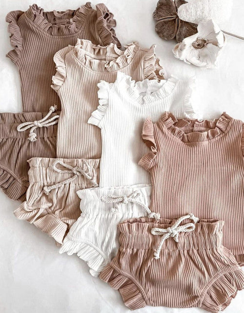 Load image into Gallery viewer, Baby Girl Wood Ear Design Solid Color Sleeveless Round Collar Tops Combo Shorts Sets IN Summer by MyKids-USA™
