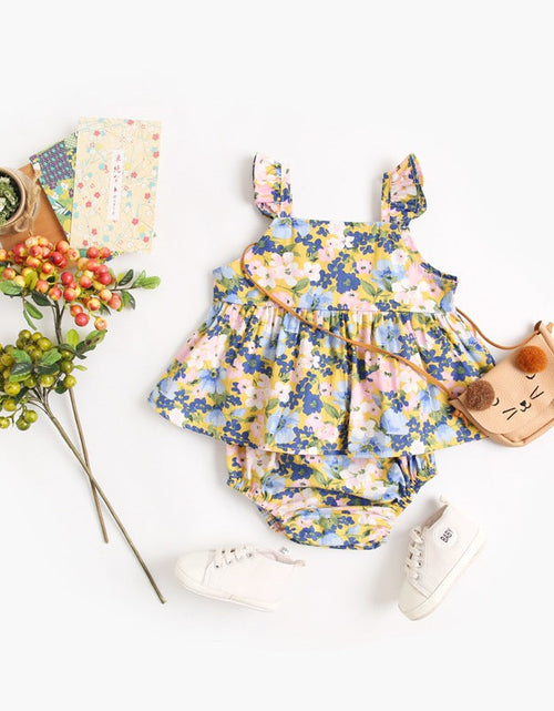 Load image into Gallery viewer, Baby Girl Floral Print Sleeveless Tops Combo Shorts Sets In Summer by MyKids-USA™

