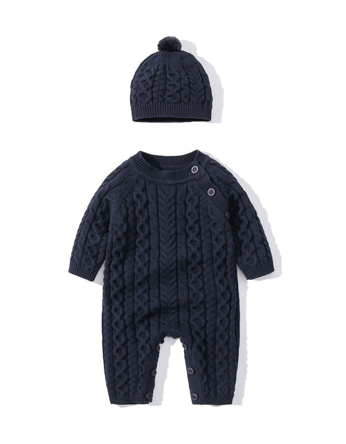 Load image into Gallery viewer, Baby Solid Color Crochet Knitted Pattern Shoulder Button Design Rompers by MyKids-USA™
