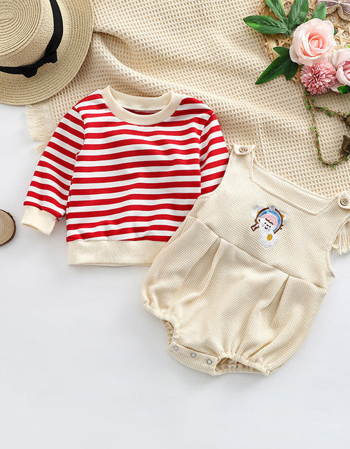 Load image into Gallery viewer, Baby Striped Pattern Shirt Combo Cartoon Graphic Corduroy Fabric Strap Onesies Sets by MyKids-USA™
