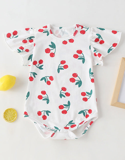 Load image into Gallery viewer, Baby Girl Cherry Print Pattern Mesh Patchwork Design Round-Collar Short-Sleeved Summer Dress Onesies by MyKids-USA™
