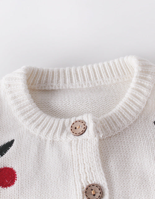 Load image into Gallery viewer, Baby Girl 1pc Cherry Embroidered Graphic Crotch Knitted Bodysuit &amp; Button Front Sweater Coat Sets by MyKids-USA™
