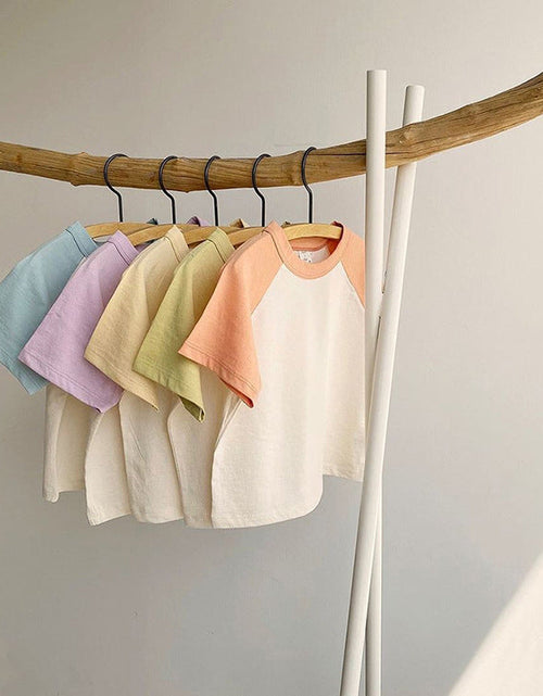 Load image into Gallery viewer, Baby Boys And Girls Color Patchwork Design Round Neck Short-Sleeved Top Combo Shorts Summer Cotton Sets by MyKids-USA™
