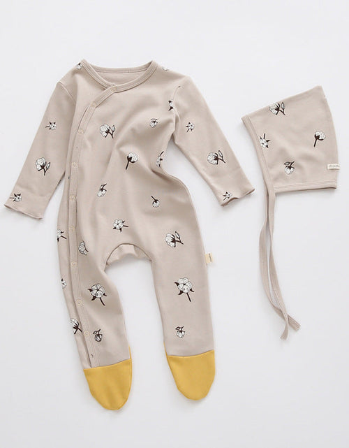Load image into Gallery viewer, Baby Printed Graphic Side Button Design Long Sleeved Jumpsuit Romper Pajamas With Hat by MyKids-USA™

