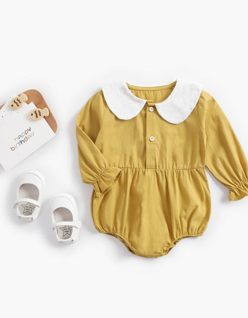 Load image into Gallery viewer, Baby Girl Doll Collar Design Solid Color Long Sleeve Onesies With Buttons by MyKids-USA™
