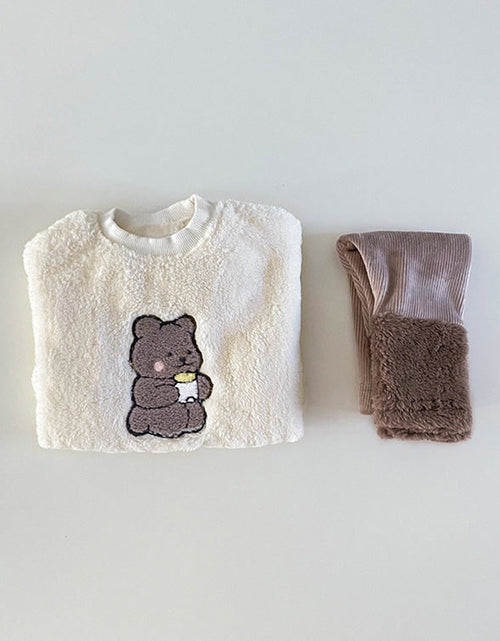 Load image into Gallery viewer, Baby Bear Embroidered Pattern Plush Hoodies Combo Pants  Pieces Sets by MyKids-USA™
