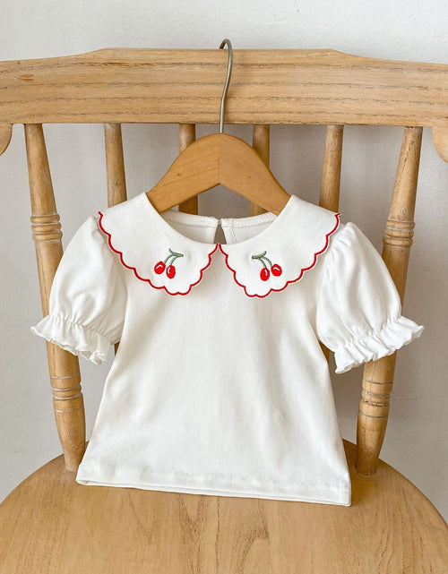 Load image into Gallery viewer, Baby Girl Cherry Laple Neck Shirt With Plaid Skirt Sets by MyKids-USA™
