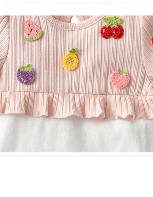 Load image into Gallery viewer, Baby Girls Fruit Embroidered Graphic Lace Sleeve Onesies &amp; Headband by MyKids-USA™
