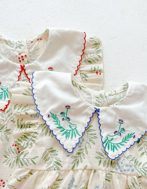 Load image into Gallery viewer, Baby Girl Floral Print Pattern Embroidered Lapel Sleeveless Tops Combo Shorts Two-Piece Sets by MyKids-USA™

