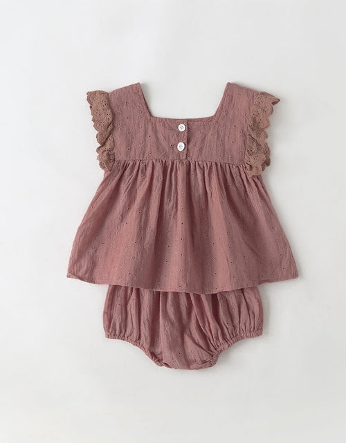 Load image into Gallery viewer, Baby Girl Solid Color Ruffle Design Square Neck Tops Combo Triangle Shorts 1 Pieces Sets by MyKids-USA™
