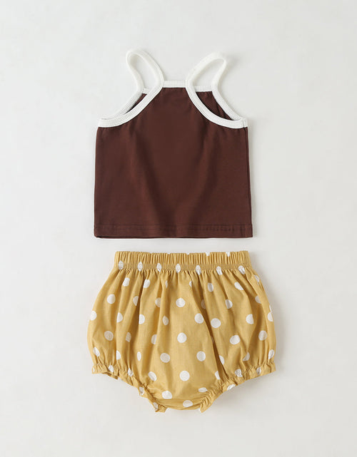 Load image into Gallery viewer, Baby Girl Slogan Pattern Sling Tops Combo Polka Dot Graphic Triangle Shorts 1 Pieces Sets by MyKids-USA™
