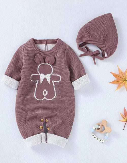 Load image into Gallery viewer, Baby Cartoon Bunny Embroidered Graphic Solid Warm Rompers With Hat by MyKids-USA™
