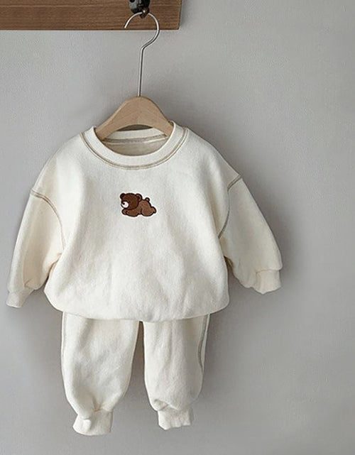 Load image into Gallery viewer, Baby Cartoon Bear Patched Graphic Hoodies Combo Solid Trousers Casual 2 Pieces Sets by MyKids-USA™
