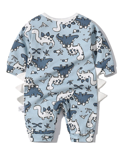 Load image into Gallery viewer, Baby Boy Dinosaur Pattern Bow Tie Patched Design Snap Button Romper Jumpsuit by MyKids-USA™
