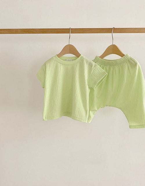Load image into Gallery viewer, Baby Boys And Girls Solid Color Round Neck Short-Sleeved Top Combo Pants Sets Home Wear Pajamas In Summer by MyKids-USA™
