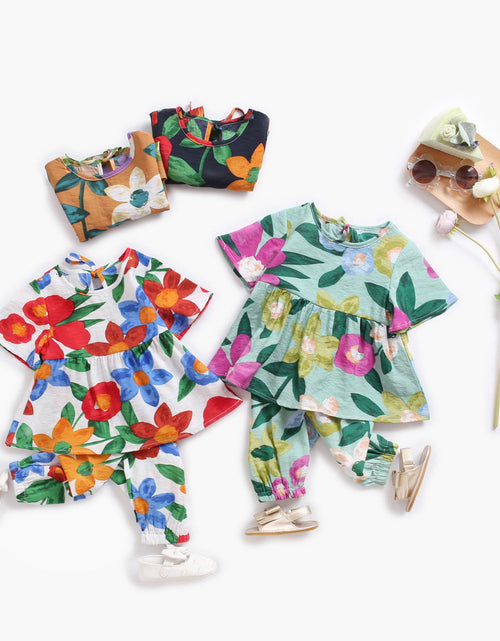 Load image into Gallery viewer, Baby Girl Floral Print O-Neck T-Shirt Combo Trousers 2-Pieces Sets by MyKids-USA™
