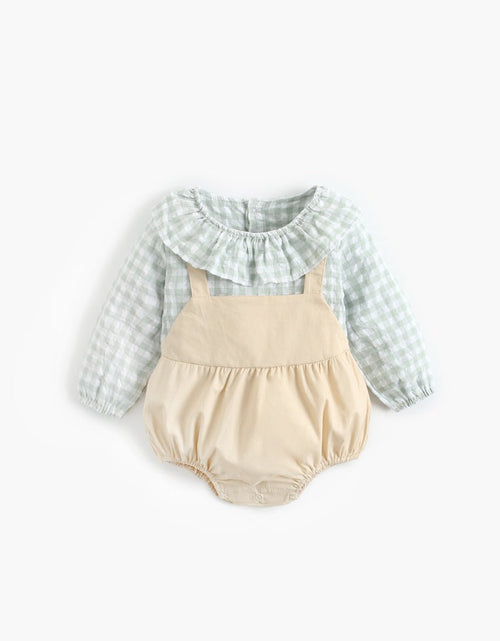 Load image into Gallery viewer, Baby Girl 1pcs Plaid Pattern False 2-Piece Design Ruffle Neck Onesies by MyKids-USA™
