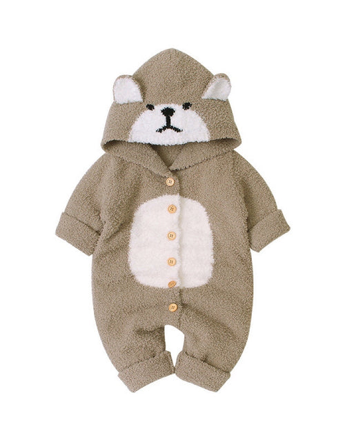 Load image into Gallery viewer, Baby Cartoon Bear Style Button Front Design Long Sleeve Plush Rompers by MyKids-USA™
