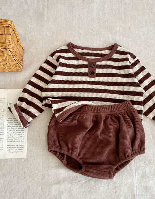 Load image into Gallery viewer, Baby Striped Pattern Long Sleeve Tops &amp; Triangle Shorts 1 Pieces Sets by MyKids-USA™
