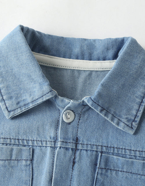 Load image into Gallery viewer, Baby Solid Color Butoon Front Denim Shirt Combo Shorts Sets In Summer by MyKids-USA™
