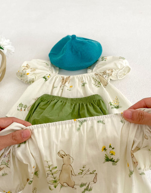 Load image into Gallery viewer, Bunny Pattern Square Neck Bow Tie Puff Sleeve Onesies &amp; Sets by MyKids-USA™

