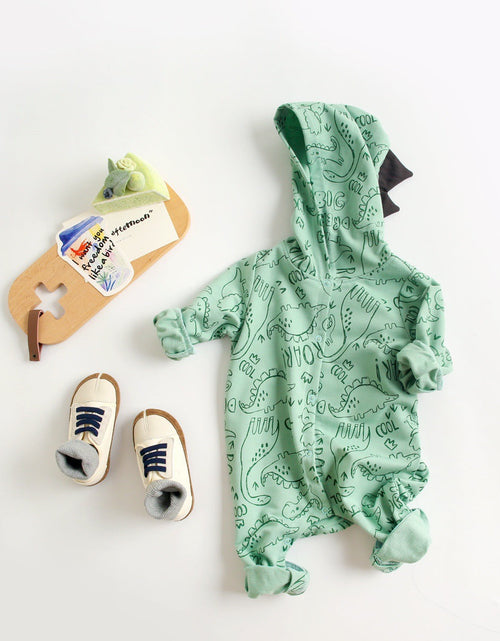 Load image into Gallery viewer, Baby Cartoon Dinosaur Graphic Snap Button Thin Style Rompers With Hat by MyKids-USA™
