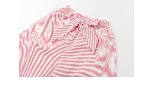 Load image into Gallery viewer, Girl Striped Pattern Tops Combo Bow Belt Pants Summer 1-Pieces Sets by MyKids-USA™
