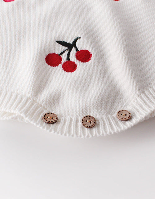 Load image into Gallery viewer, Baby Girl 1pc Cherry Embroidered Graphic Crotch Knitted Bodysuit &amp; Button Front Sweater Coat Sets by MyKids-USA™
