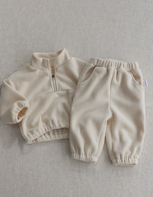 Load image into Gallery viewer, Baby Solid Color Double Sided Fleece Stand Collar Sweater Sets by MyKids-USA™
