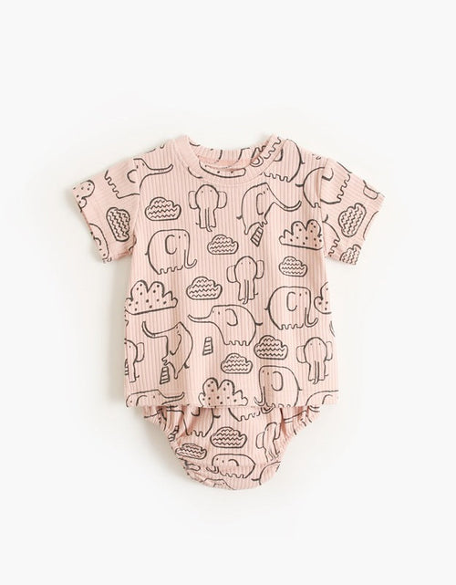 Load image into Gallery viewer, Baby Solid Color Animal Print Pattern T-Shirt Combo Shorts In Summer Sets by MyKids-USA™
