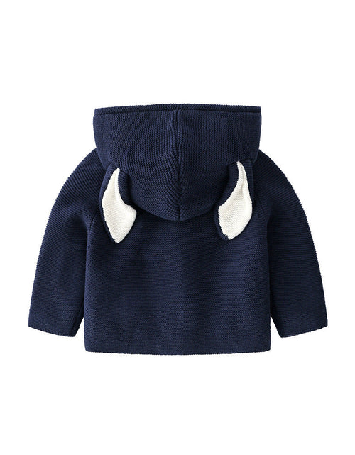 Load image into Gallery viewer, Baby Solid Color Bunny Ear Patched Hat Design Button Front Knitted Sweater Cardigan by MyKids-USA™
